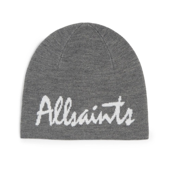 Allsaints NWT Logo Jacquard Beanie in Grey Marled One Size - Picture 1 of 5